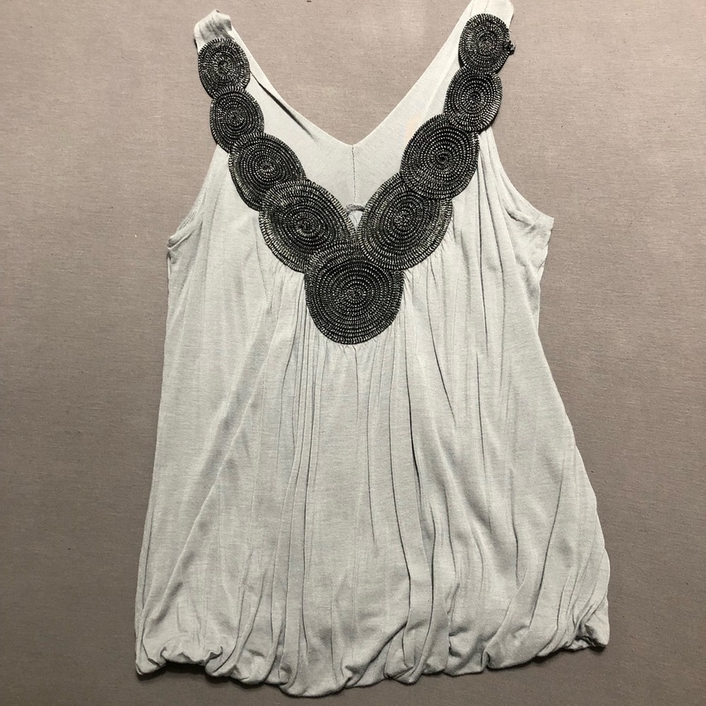 Body Central Embellished V Neck Gray Tank